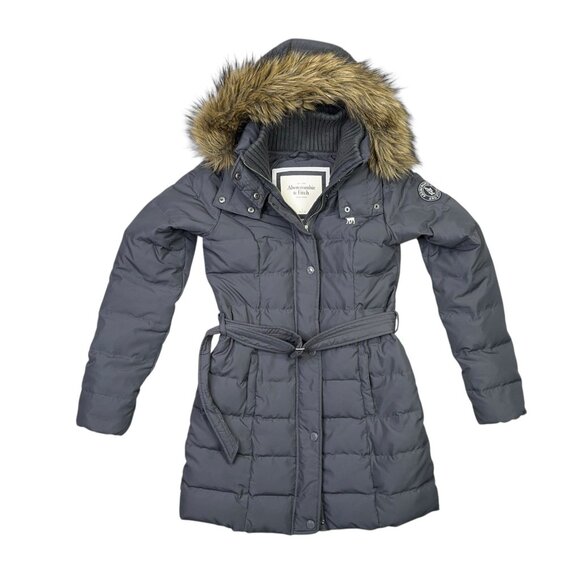 Abercrombie Down Jacket Womens Small S Gray Parka Puffer Fur Trim Winter Coat - Picture 1 of 14